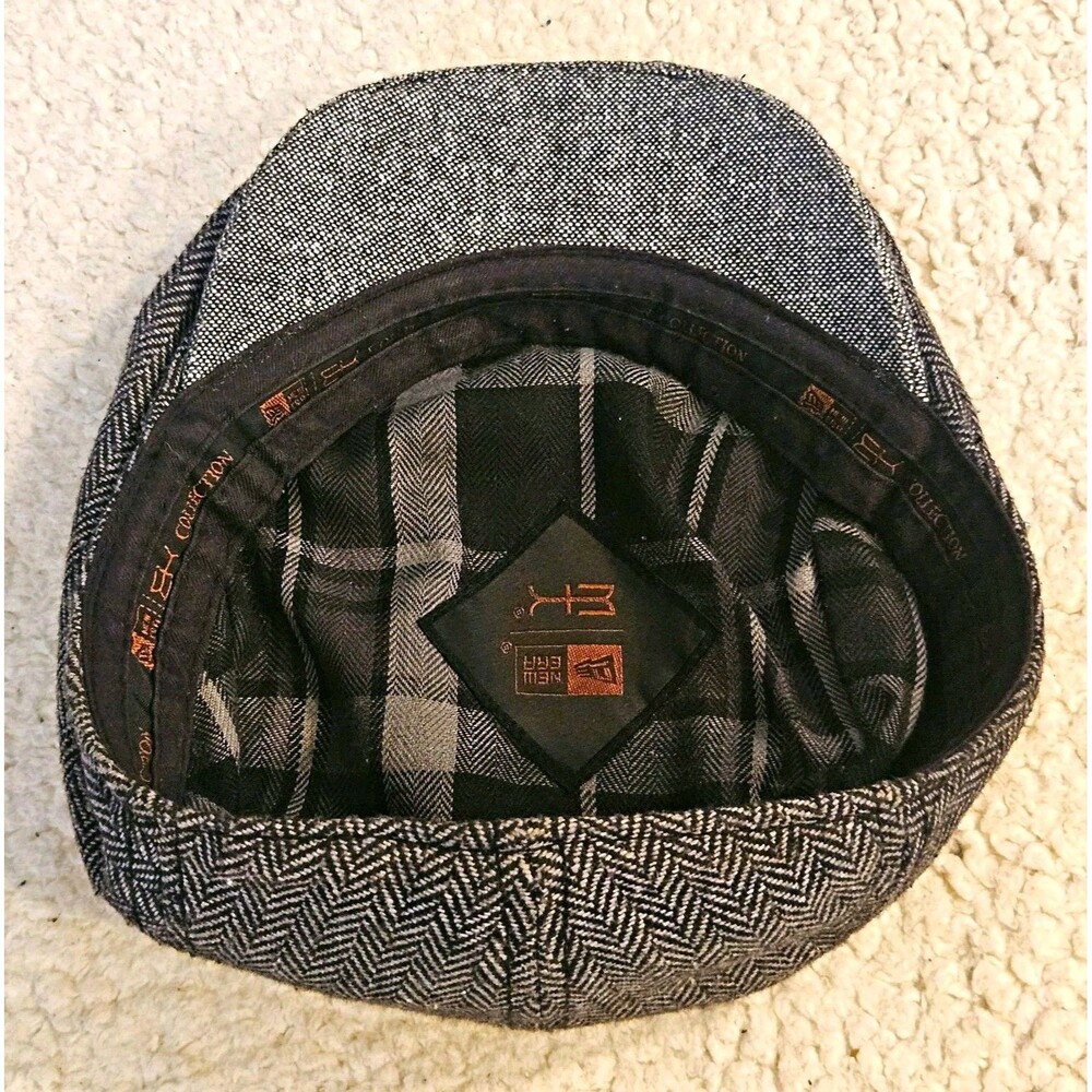 New Era EK Collection Flat Cap Herringbone Newsboy Ivy Hat XL Grey Black Wool